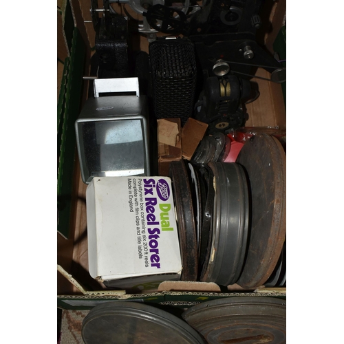 428 - FOUR BOXES AND LOOSE VINTAGE CINE AND PHOTOGRAPHIC EQUIPMENT AND ACCESSORIES,  to include a Kodascop... 