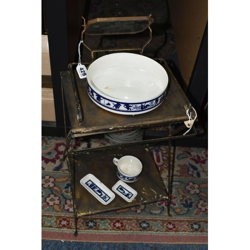 429 - AN EARLY 20TH CENTURY CHILD'S TOY WASHSTAND, with original swing mirror, height 39cm and a blue and ... 