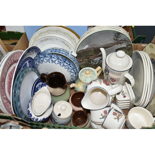 430 - FOUR BOXES OF CERAMICS AND ORNAMENTS, to include a Boots Co. 'Camargue' pattern tea set, dinner plat... 