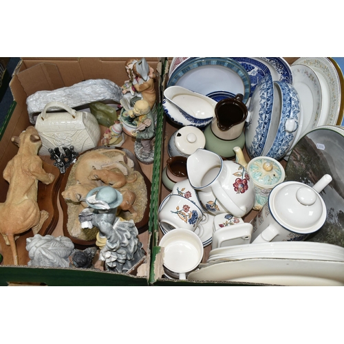 430 - FOUR BOXES OF CERAMICS AND ORNAMENTS, to include a Boots Co. 'Camargue' pattern tea set, dinner plat... 