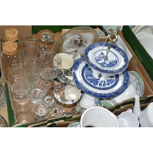 430 - FOUR BOXES OF CERAMICS AND ORNAMENTS, to include a Boots Co. 'Camargue' pattern tea set, dinner plat... 