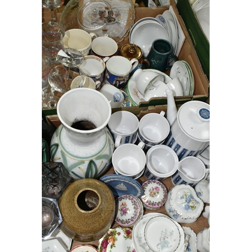 430 - FOUR BOXES OF CERAMICS AND ORNAMENTS, to include a Boots Co. 'Camargue' pattern tea set, dinner plat... 