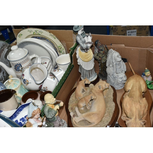 430 - FOUR BOXES OF CERAMICS AND ORNAMENTS, to include a Boots Co. 'Camargue' pattern tea set, dinner plat... 