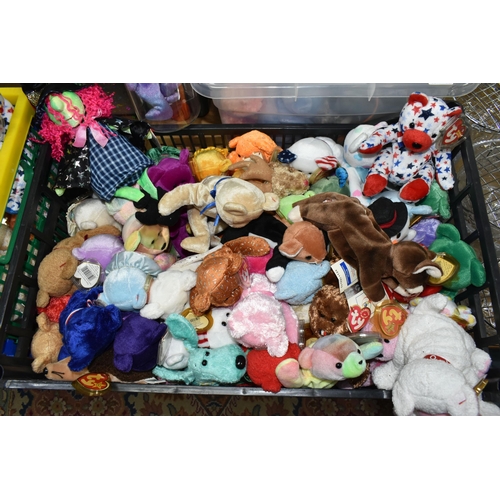 431 - FOUR BOXES OF TY BEANIE BABIES, approximately one hundred and forty collectable bears and animals, a... 