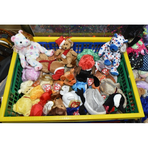 431 - FOUR BOXES OF TY BEANIE BABIES, approximately one hundred and forty collectable bears and animals, a... 