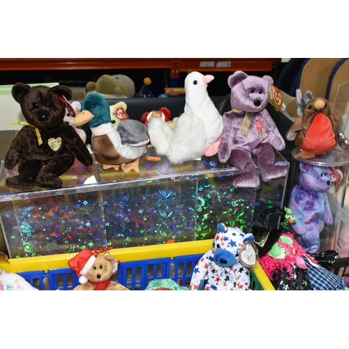 431 - FOUR BOXES OF TY BEANIE BABIES, approximately one hundred and forty collectable bears and animals, a... 