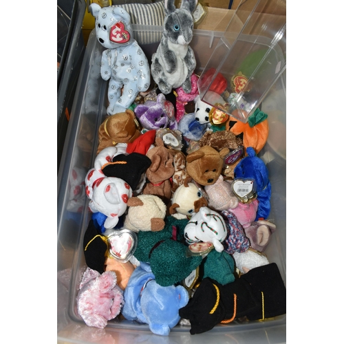 431 - FOUR BOXES OF TY BEANIE BABIES, approximately one hundred and forty collectable bears and animals, a... 