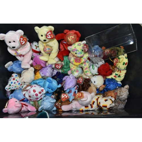 431 - FOUR BOXES OF TY BEANIE BABIES, approximately one hundred and forty collectable bears and animals, a... 