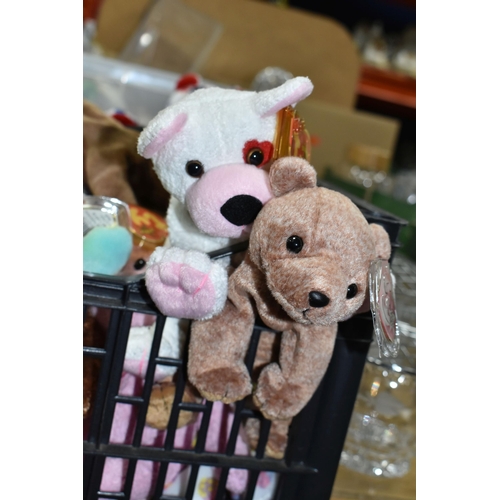 431 - FOUR BOXES OF TY BEANIE BABIES, approximately one hundred and forty collectable bears and animals, a... 