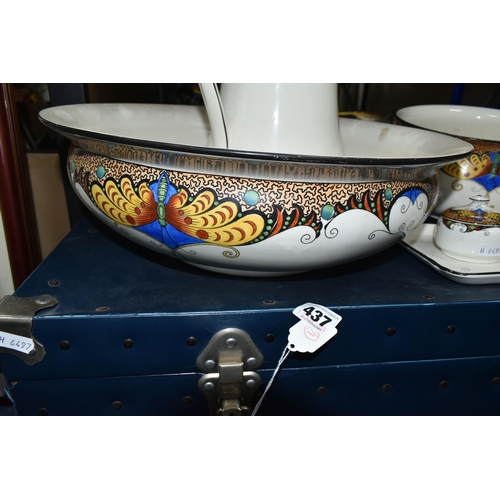 437 - AN ART DECO CROWN DUCAL WARE VANITY SET, comprising pitcher, wash bowl, chamber pot, soap dish, tray... 