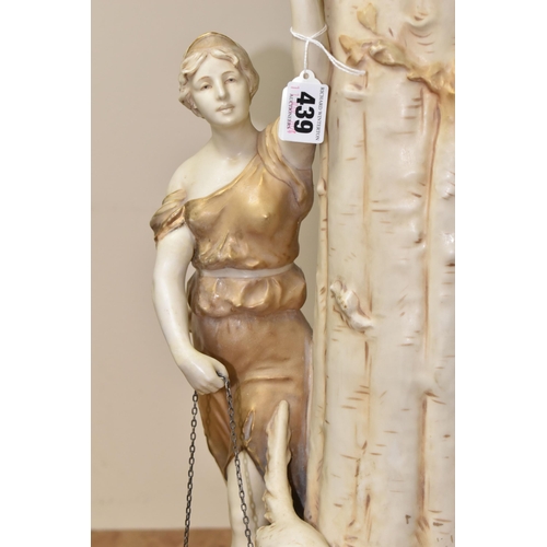 439 - AN EARLY 20TH CENTURY ROYAL DUX FIGURAL VASE, modelled as a tree trunk with classical female figure ... 