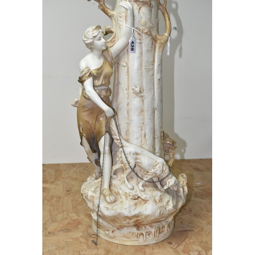 439 - AN EARLY 20TH CENTURY ROYAL DUX FIGURAL VASE, modelled as a tree trunk with classical female figure ... 