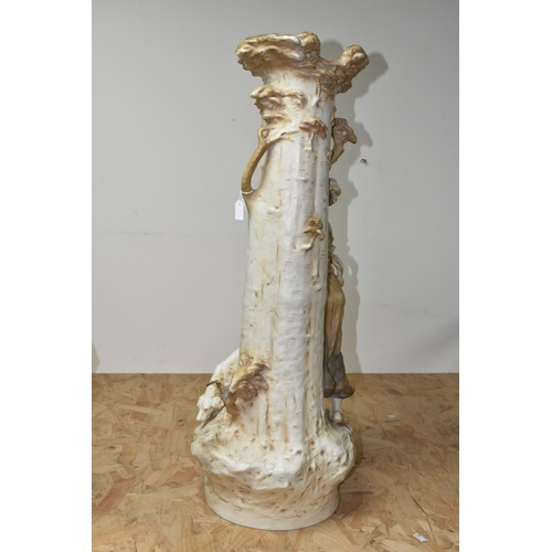 439 - AN EARLY 20TH CENTURY ROYAL DUX FIGURAL VASE, modelled as a tree trunk with classical female figure ... 