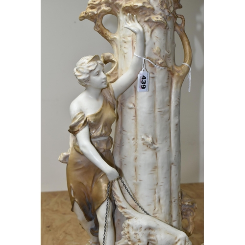 439 - AN EARLY 20TH CENTURY ROYAL DUX FIGURAL VASE, modelled as a tree trunk with classical female figure ... 