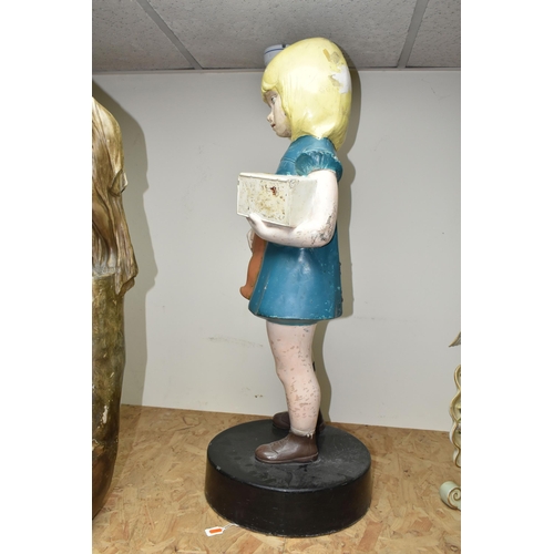 441 - A VINTAGE FIBREGLASS DISABILITY CHARITY COLLECTION BOX IN THE FORM OF A GIRL HOLDING A TEDDY WITH HE... 