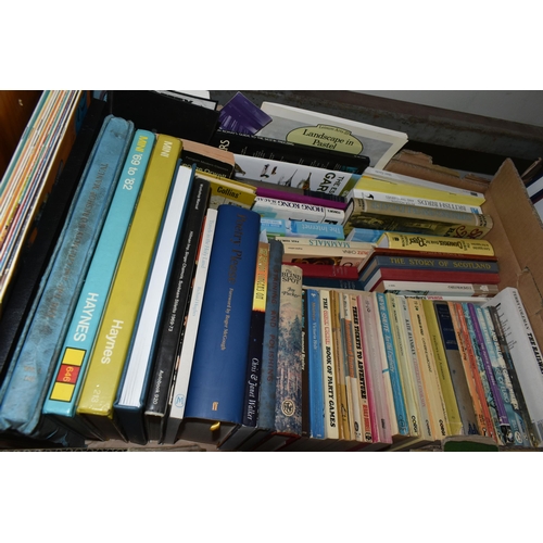 446 - SIX BOXES OF BOOKS & MAGAZINES containing over 220 miscellaneous book titles in hardback and paperba... 