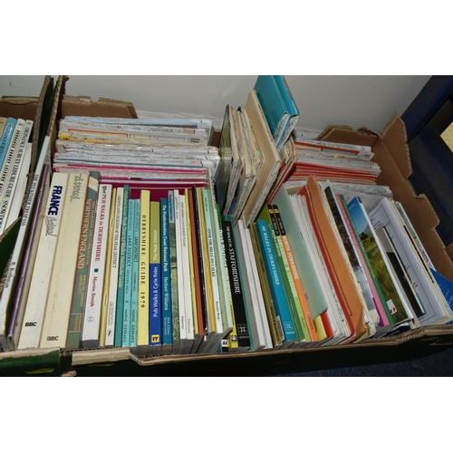 447 - FIVE BOXES OF BOOKS & MAPS to include a large quantity of Ordnance Survey Maps, Travel Guides, etc, ... 