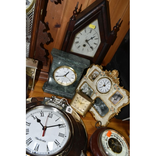 450 - A COLLECTION OF LATE 19TH CENTURY AND MODERN CLOCKS AND A BAROMETER, including an American Jerome & ... 