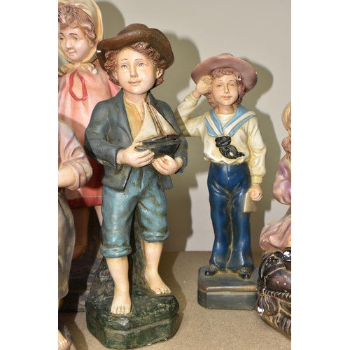 456 - EIGHT 'COUNTRY CORNER' PLASTER FIGURES OF CHILDREN, four boys and four girls, impressed numbers to t... 