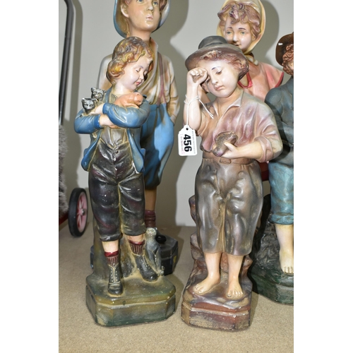 456 - EIGHT 'COUNTRY CORNER' PLASTER FIGURES OF CHILDREN, four boys and four girls, impressed numbers to t... 