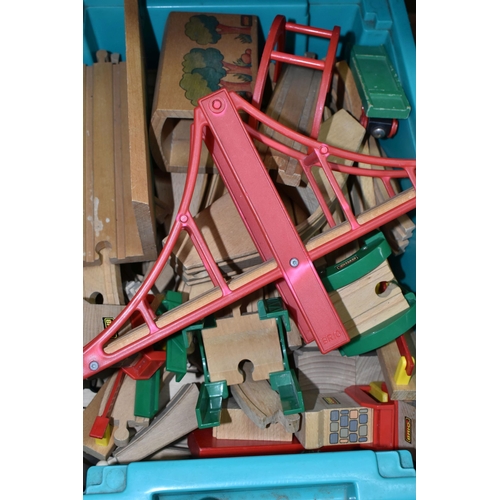 471 - A QUANTITY OF UNBOXED AND ASSORTED BRIO WOODEN RAILWAY TRACK, assorted pieces of track, suspension b... 