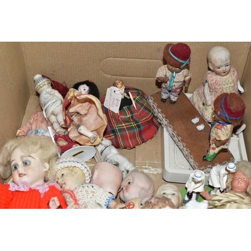 475 - ONE BOX OF EARLY 20TH CENTURY DOLLS ETC, to include a  bisque Lulu doll, a German bisque doll with c... 