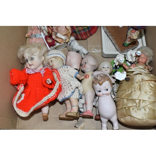 475 - ONE BOX OF EARLY 20TH CENTURY DOLLS ETC, to include a  bisque Lulu doll, a German bisque doll with c... 