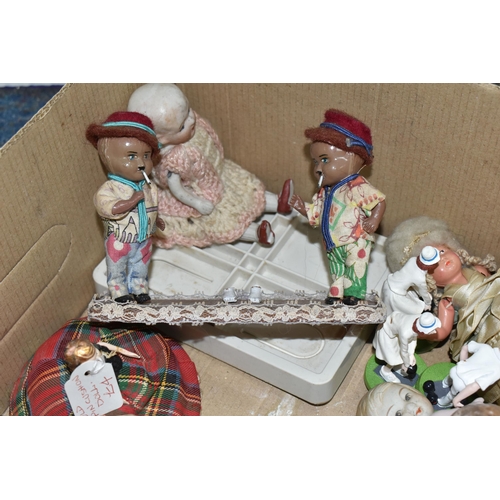 475 - ONE BOX OF EARLY 20TH CENTURY DOLLS ETC, to include a  bisque Lulu doll, a German bisque doll with c... 