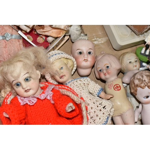 475 - ONE BOX OF EARLY 20TH CENTURY DOLLS ETC, to include a  bisque Lulu doll, a German bisque doll with c... 