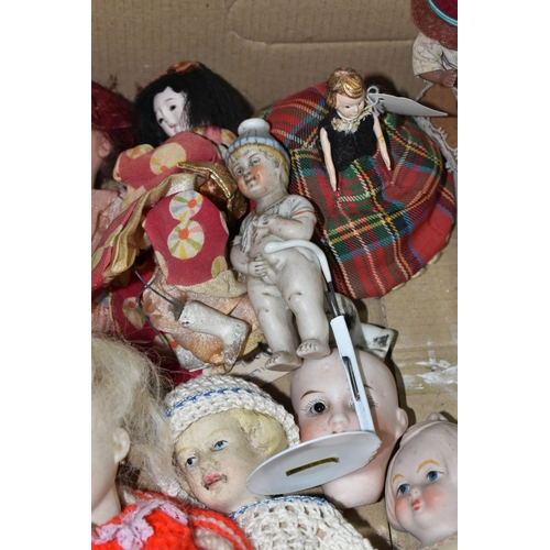 475 - ONE BOX OF EARLY 20TH CENTURY DOLLS ETC, to include a  bisque Lulu doll, a German bisque doll with c... 