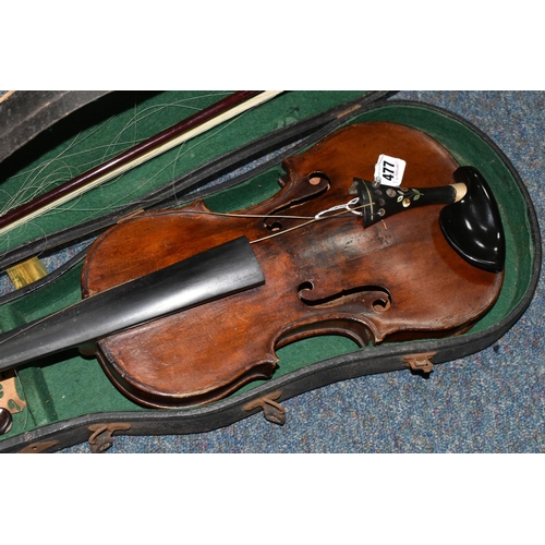 477 - A LATE 19TH CENTURY VIOLIN WITH HARD CASE, paper label to the inside reads 'Vinvenzo Rugeri detto il... 