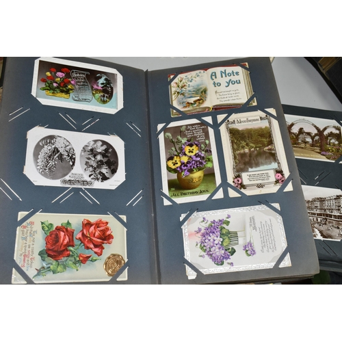 480 - TWO ALBUMS OF POSTCARDS containing approximately 564 early 20th century cards (with exceptions) and ... 