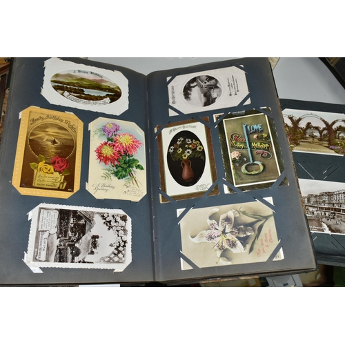 480 - TWO ALBUMS OF POSTCARDS containing approximately 564 early 20th century cards (with exceptions) and ... 