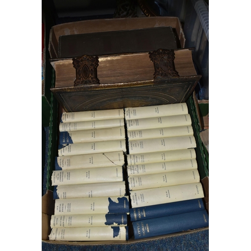 484 - THREE BOXES & LOOSE containing twenty volumes of The Oxford Illustrated Dickens, a leather bound, br... 