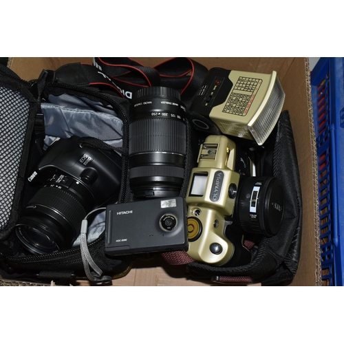 488 - A BOX OF PHOTOGRAPHIC EQUIPMENT, to include a Canon 1100D digital SLR camera with 18-55mm zoom lens ... 