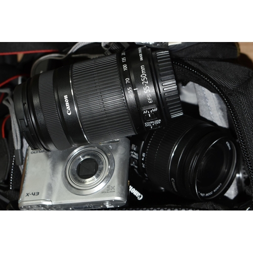 488 - A BOX OF PHOTOGRAPHIC EQUIPMENT, to include a Canon 1100D digital SLR camera with 18-55mm zoom lens ... 