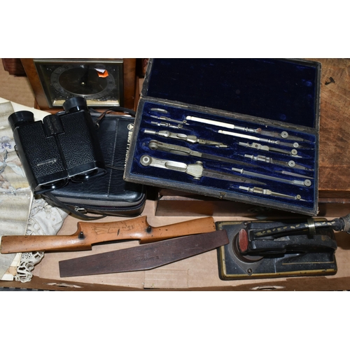 489 - A BOX OF SUNDRY ITEMS, TO INCLUDE A PAIR OF BAUSCH & LOMB BINOCULARS, 10x28 magnification with case,... 