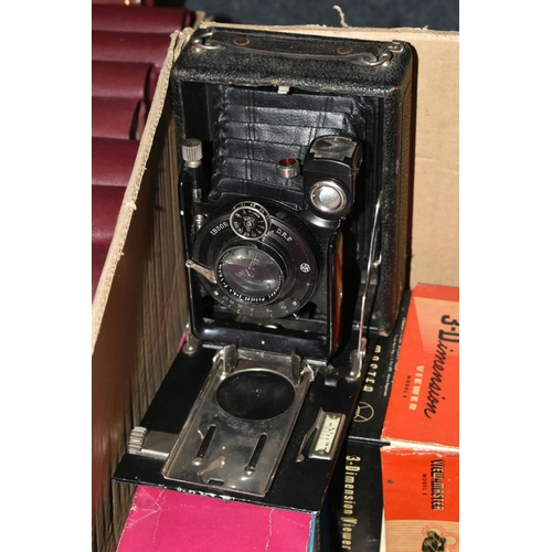 493 - VINTAGE PHOTOGRAPHIC, VIDEO AND CINE EQUIPMENT ETC, to include an Ibsor folding half plate camera, a... 