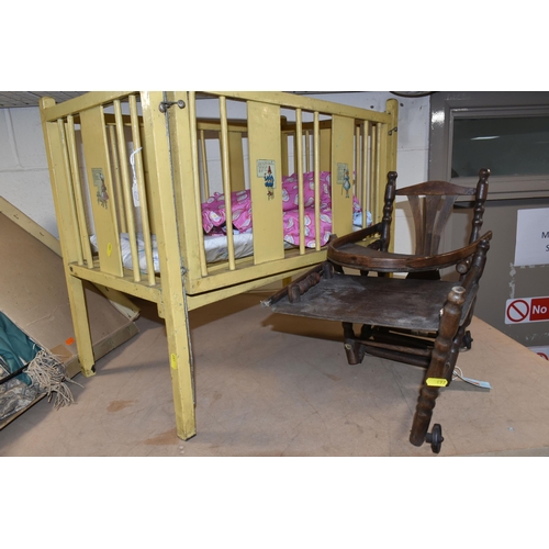 497 - A LARGE QUANTITY OF EARLY TO MID CENTURY DOLL'S PRAMS, COTS AND ACCESSORIES, comprising a burgundy T... 