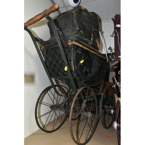 497 - A LARGE QUANTITY OF EARLY TO MID CENTURY DOLL'S PRAMS, COTS AND ACCESSORIES, comprising a burgundy T... 