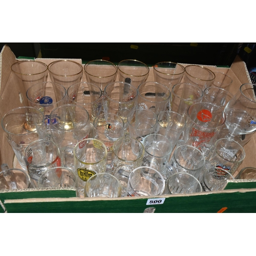 500 - TWO BOXES OF BEER FESTIVAL GLASSES, over fifty assorted glasses and tankards, National Winter Ales F... 