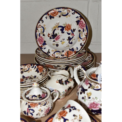 505 - A THIRTY EIGHT PIECE MASON'S MANDALAY DINNER SERVICE, to include a teapot (spout chipped), a cream j... 