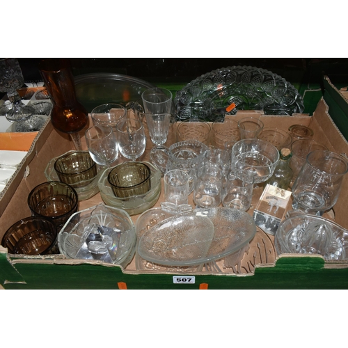 507 - FOUR BOXES AND LOOSE GLASSWARE, to include a set of six Tutbury crystal wine glasses, decanters, win... 