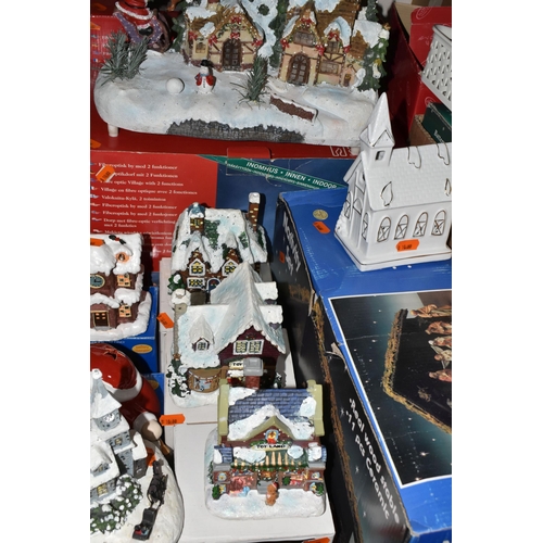 508 - FIVE BOXES AND LOOSE CHRISTMAS DECORATIONS AND ORNAMENTS, to include fibre optic house ornaments, th... 