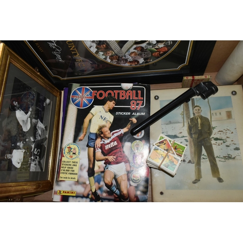 511 - ONE BOX OF EPHEMERA & LOOSE, to include four framed and two unframed Derby County photographs, a fra... 