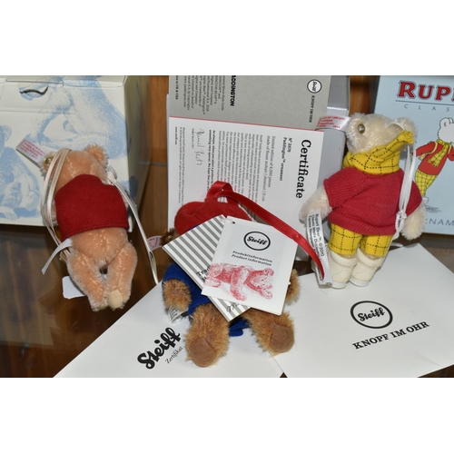 527 - THREE BOXED STEIFF LIMITED EDITION MINIATURE BEAR ornaments, comprising 'Rupert Bear', no.653643, no... 