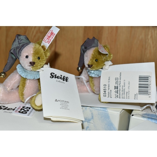 529 - FIVE BOXED STEIFF LIMITED EDITION TEDDY BEARS, comprising two 'Teddy Bear Pedrolino', no.034527, lim... 