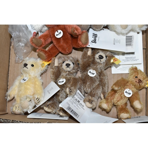 530 - A BOX CONTAINING EIGHT MINIATURE STEIFF MOHAIR TEDDY BEARS, comprising 040009, two 040023, 040290, 0... 