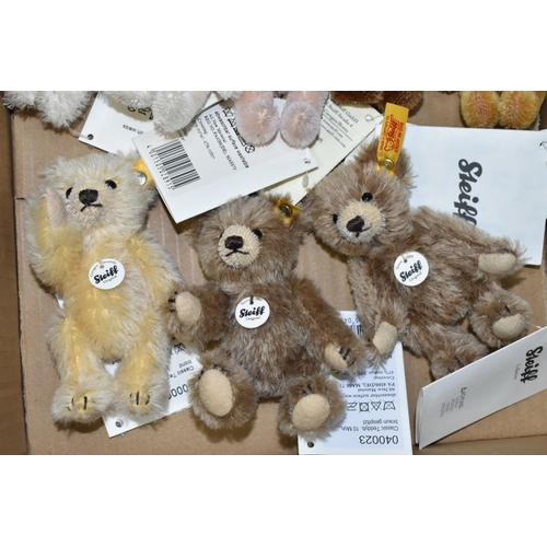 532 - A BOX CONTAINING EIGHT MINIATURE STEIFF MOHAIR TEDDY BEARS, comprising 040009, two 040023, 039348, 0... 