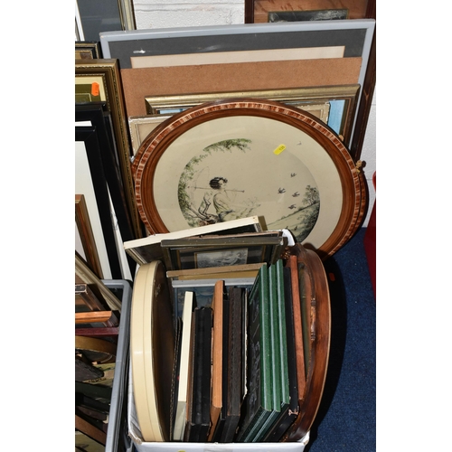 535 - TWO BOXES AND LOOSE ASSORTED PRINTS ETC, to include a pair of oval J. Dorval etchings, Albert Holden... 